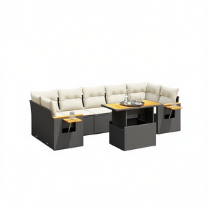 Cream White And Black Garden <b>Sofa</b> Set With Table 6 Seater Outdoor Furniture <b>Rattan</b> Wicker Contemporary Design - Product Image 1