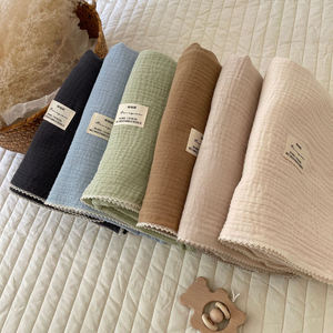 新スタイル 100%クレープコットン 2重ガーゼ 超ソフト 通気性 無地 ベビーモスリン おくるみ レースブランケット スワドル - Product Image 2