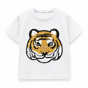 <span class=keywords><strong>T</strong></span>-<span class=keywords><strong>shirt</strong></span> à sequins animaux pour enfants, garçons et filles, motif tigre et panda, manches courtes, coton, haut d'é<span class=keywords><strong>t</strong></span>é, vente en gros OEM - Product Image 3