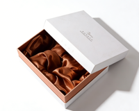 Boîte cadeau Ciel et Terre blanche et orange avec doublure en éponge, pelliculage mat, carton épais, écologique, haut de gamme