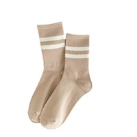 2024 chaussettes femmes hiver nouveau deux barres rayé femmes coton mi-mollet chaussettes enveloppées individuellement chaussettes femmes