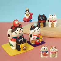 Figurine en résine de chat porte-bonheur japonais, fée musicale, cadeau porte-bonheur, décoration de bureau créative, petit objet