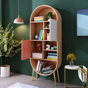 Hoge Kwaliteit Rvs Benen Ontwerp Ovale Vorm Moderne Studeerkamer Meubels Opslag Houten Plank Boekenkasten