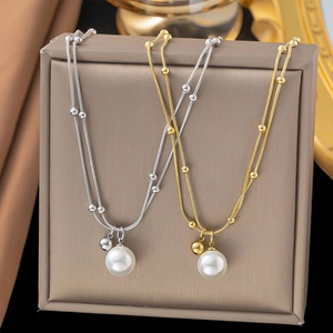 Minimalist Waterproof Charm Anti Tarnish Stainless Steel Solid <b>Gold</b> Jewelry <b>Pearl</b> Pendant <b>Necklace</b> 14k for Women - Product Image 3