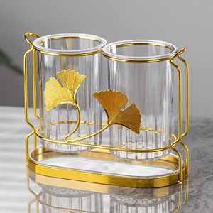 Portautensilios de Cocina Moderno con Almacenamiento para Palillos y Cubiertos, Vasos de Vidrio, Marco de Metal Dorado, Diseño Contemporáneo - Product Image 4