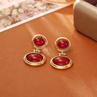 Boucles d'oreilles pendantes œil de tigre en cuivre style vintage français, plaqué or, haut de gamme, élégantes et simples, pour femme, collection de niche
