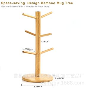Wooden Cup Holder 6 Tier Desktop Organizer For Kitchen Countertop Storage Eco Friendly Coffee <b>Teacup</b> Rack - Product Image 4