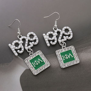 Sisterhood <strong>Iota</strong> <strong>Phi</strong> <strong>Lambda</strong> Design Green and White Tone Greek IPA 1929 Pendant Making Sorority Women Jewelry Dangled Earrings - Product Image 4