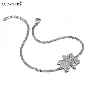 Pulsera de Plata de Ley 925 para el Día de la Madre con Niña y Niño |   Circonia Cúbica Brillante |   Cadena Ajustable para Mujer - Product Image 2