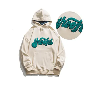 custom wholesale oem design 3d LOGO men chenille patches hoodies embroidery the dye oversized letters fabric chenille hoodie