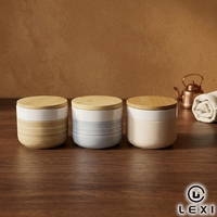 Pot de rangement en céramique de style nordique avec couvercle en bambou, pot à bonbons en glaçure réactive pour comptoir de cuisine et décoration intérieure