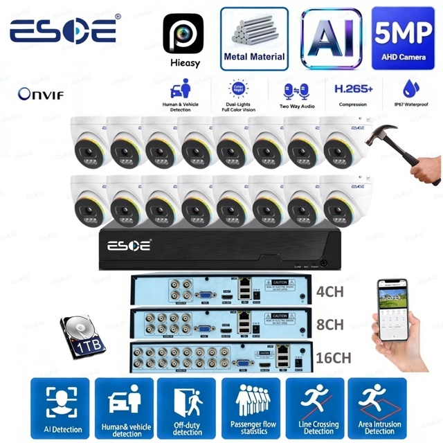 Hieasy Analog CCTV Kits 4/8/16channel 2MP 5MP Outdoor IR Night Vision Home Video Security System AHD Kits Outdoor Face Detection