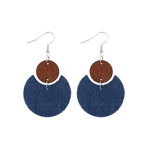 Faux cuir boucles d'oreilles géométrique gouttelette croissant bois cuir Patchwork pendentif boucles d'oreilles pour femmes Uionen 875 - Product Image 5