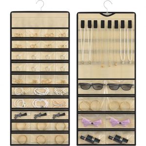 Sac de rangement rotatif pour bijoux, organisateur anti-poussière double face en non-tissé avec poches zippées pour boucles d'oreilles et colliers - Product Image 1