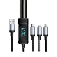Cable de Datos Tres en Uno con Pantalla Digital Inteligente de 120W, Conectores Micro USB/Tipo-C, Carga Súper Rápida
