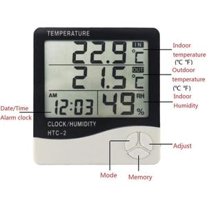 HTC-2 Digitale Thermometer Hygrometer Indoor Outdoor Temperatuur <span class=keywords><strong>Meter</strong></span> Vochtigheid Monitor Met Lcd Wekker - Product Image 5