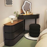 Table de maquillage d'angle moderne avec éclairage LED, durable, réglable et extensible, en panneau de bois MDF, meuble de chambre et d'appartement
