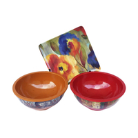 Service de vaisselle en mélamine écologique à motifs floraux colorés avec bol et assiette carrée, vaisselle durable de qualité alimentaire pour les fêtes et la maison