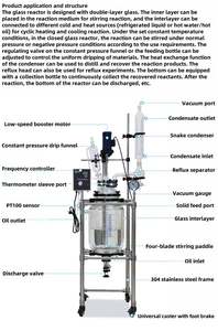 Reactor de vidrio encamisado de doble capa con agitación para destilación rotatoria al vacío y termocracking - Product Image 2