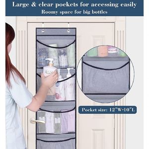Grey Foldable Over-the-Door Organizer with 5-Pocket Storage Non-Woven Fabric for Bedroom Bathroom <b>Wardrobe</b> or Closet - Product Image 4