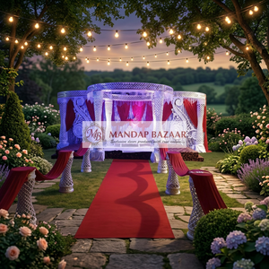 White Lady Mandap Elegant Modern <b>Plastic</b> Wedding Decoration Red <b>Curtains</b> Golden Dome Design for Indian Weddings MANDAP BAZAAR - Product Image 4