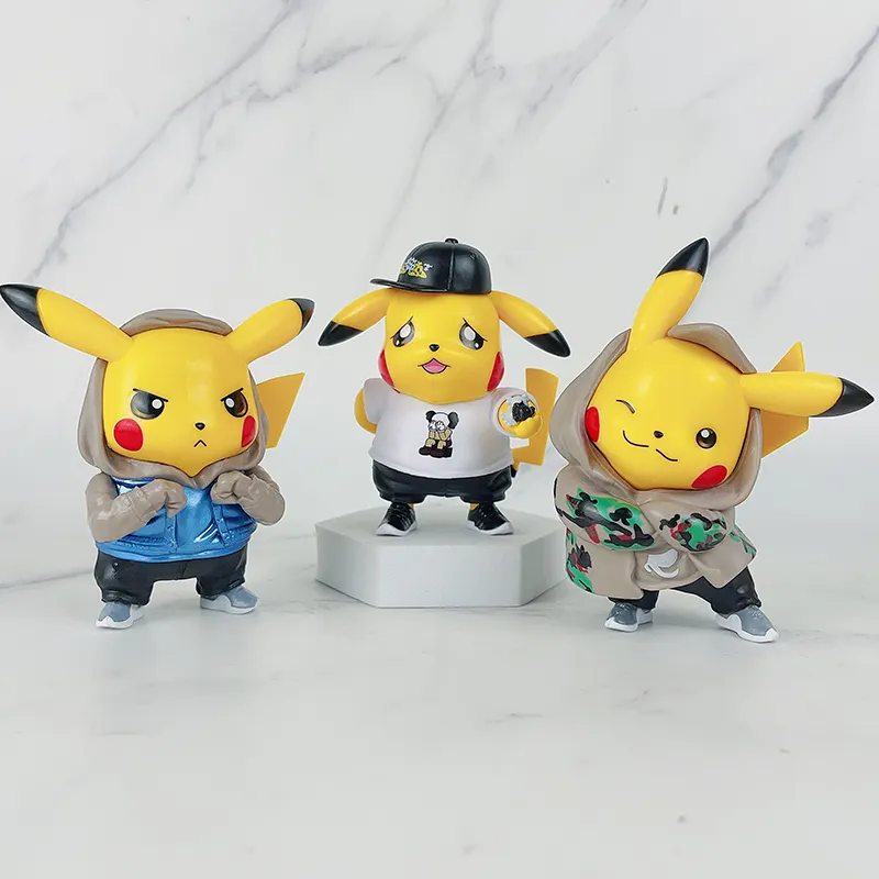 6 Stks/set 10Cm Pvc Pika Chu Cosplay Super Saiyan Actiefiguren Elven Poke Mon Actiefiguur Voor Decoratie