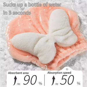 Serviettes de séchage des <span class=keywords><strong>cheveux</strong></span> en velours corail Turban super absorbant Capuchon de serviette de <span class=keywords><strong>cheveux</strong></span> à séchage rapide avec bonnet de douche à nœud papillon - Product Image 4