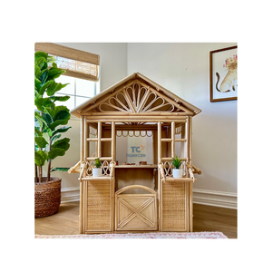 Impresionante juego de casa de muñecas de ratán Natural de alta calidad para niños, accesorios de juego de dormitorio meticulosos para sala de estar - Product Image 3