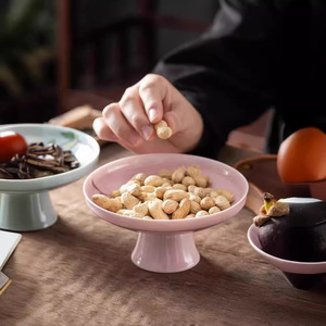 <b>Ceramic</b> High Footed <b>Plate</b> Round Pottery Fruit Platter Party Dessert Snack Dish Household Tableware - Product Image 1