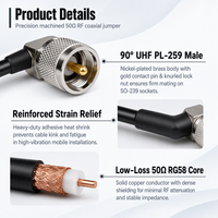 Kabel PL259 Sudut Kanan UHF Male ke Male Low Loss 50 Ohm RG58 RF Coaxial untuk CB HAM Kabel Jumper UHF RG58 Kustom