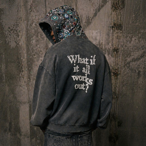 Sweat à capuche homme Streetwear personnalisé oversize Y2K en molleton épais de coton avec strass et pierres précieuses - Product Image 2