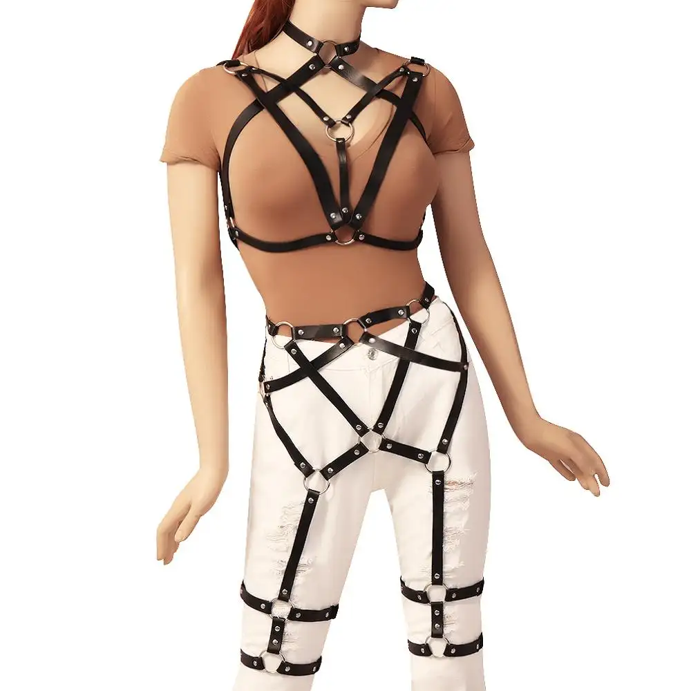 Harness de couro sintético para mulheres, roupa sexy ajustável para dançar o corpo, roupa sexy feminina com corpo de animal