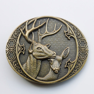 Nueva Hebilla Ovalada de Vaquero Occidental con Diseño <span class=keywords><strong>Mexicano</strong></span> de Ciervo en Latón <span class=keywords><strong>Antiguo</strong></span> y Plata, con Grabado 3D de Animal, para Cinturón de Cuero - Product Image 1
