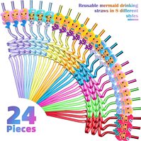 Petite Sirène Fête D'anniversaire Fournitures Décorations Réutilisable En Plastique Pet Paille De Fête À Boire