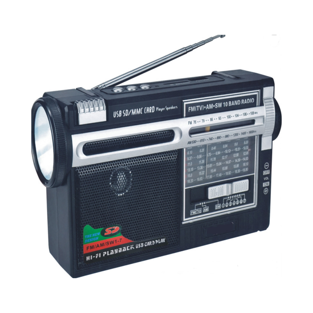 Factory Hot-selling High Quality Small Portable Radio with Flashlight USB/TF Music Player AM/FM/SW 10 Bands Retro Radio