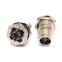 Conector Ethernet Macho M12 de 8 Pines con Codificación X, Receptáculo de Panel Recto con Contactos PCB, Clasificación IP67, 2A 30V, Latón/Chapado en Oro