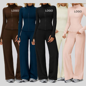 Completo Sportivo Invernale da Donna con Giacca Lunga Traspirante e Pantaloni a Gamba Larga per Yoga e Palestra - Product Image 3