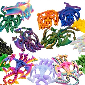 Modèle de dragon à trois têtes imprimé en 3D, jouet articulé avec ailes mobiles, dragon de simulation flexible et mobile, décoration de bureau - Product Image 4