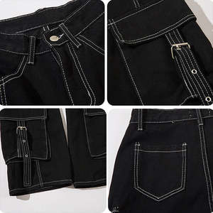 <span class=keywords><strong>Jeans</strong></span> Cargo in tinta unita stile scuro personalizzati da uomo larghi bianchi a contrasto <span class=keywords><strong>con</strong></span> cuciture a più grandi tasche larghe versatili moderni - Product Image 6