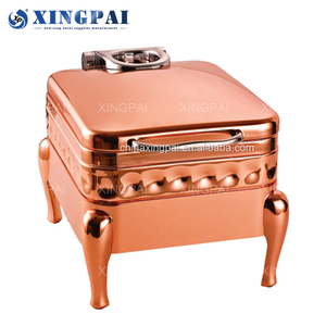 XINGPAI Dubai <span class=keywords><strong>Hotel</strong></span> Suministros Chaffing Dish Pour Buffet <span class=keywords><strong>Deluxe</strong></span> Rose Gold Martillado Acero inoxidable Cheffing Platos de lujo - Product Image 4