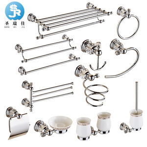 Ensemble d'accessoires de salle de bain de style européen Saint Ruijia en acier inoxydable avec porte-serviettes en cristal et accessoires en céramique pour le bain - Product Image 1