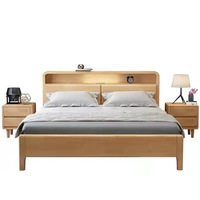 Lit double contemporain de style nordique en bois massif avec rangement, sur mesure, options multi-tailles, pour maisons d'hôtes et locations, origine Chine
