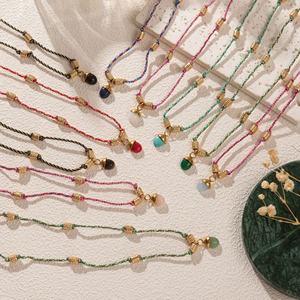 Mecylife Fashion Sieraden Rvs Ketting Half Natuursteen Eikel Dennenhout Hanger Geknoopte Ketting - Product Image 3