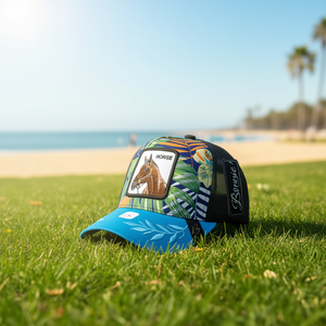 Cappello Trucker Bonnie in Tessuto a Rete con Ricamo Cavallo, Unisex, Casual, Primavera Estate, Berretto a 6 Pannelli - Product Image 2