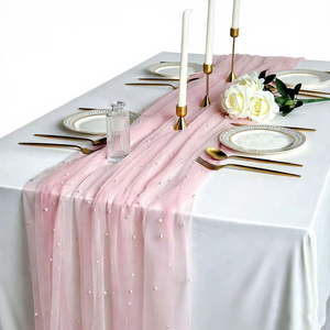 Runner da Tavolo Bianco per Matrimoni, Decorazione Elegante in Tulle con Perle per Tavolo Nuziale, Decorazioni per Eventi e Feste - Product Image 4