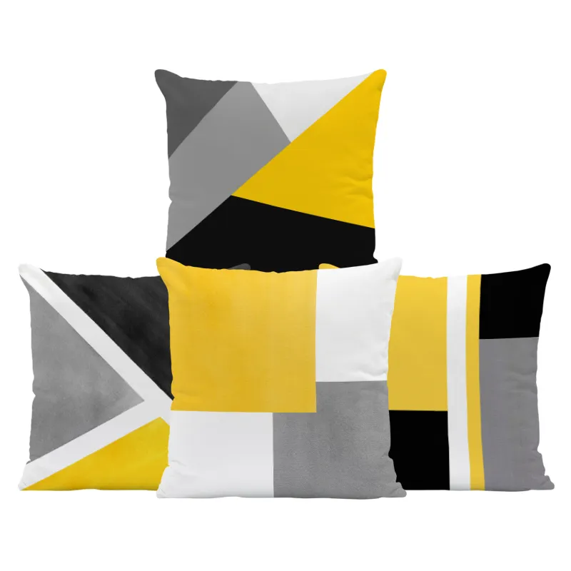 Yüksek kaliteli durumlarda yastık sarı ana renk seti 4 kadife geometrik desen tasarım iç dekor yumuşak yastık kılıfı Girly