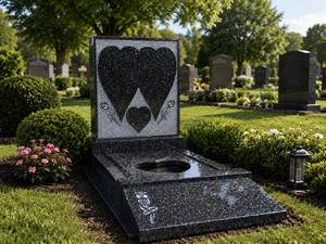 Monumentos funerarios de granito con diseño de doble corazón en oferta. - Product Image 3