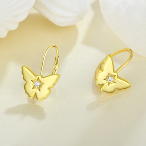 YILUN Boucles <span class=keywords><strong>d</strong></span>'oreilles papillon plaquées or jaune Zircon cubique <span class=keywords><strong>Fermeture</strong></span> à levier Boucles <span class=keywords><strong>d</strong></span>'oreilles papillon en argent sterling 925 pour femmes - Product Image 3