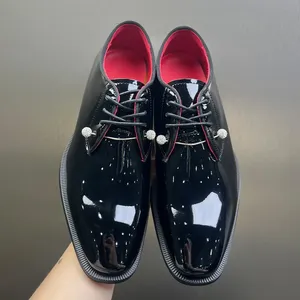 Scarpe da Uomo Nere <span class=keywords><strong>e</strong></span> Rosse con Lacci, Stile Derby, per Matrimonio, con Suola Spessa, Casual Business, Suola in Gomma - Product Image 2