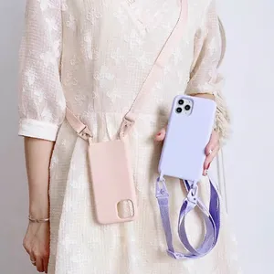 เคสโทรศัพท์ซิลิโคนแบบเรียบพร้อมสายคล้องคอปรับแต่งโลโก้ได้ ปี 2026 สำหรับรุ่น 12/13/Mini/14/15/16 17 Pro Max/X/XR/XS- สายคล้องคอแบบไขว้ - Product Image 2